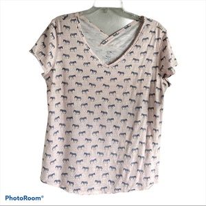 Cotton Animal Print V-Neck T-shirt Sz Large pink
